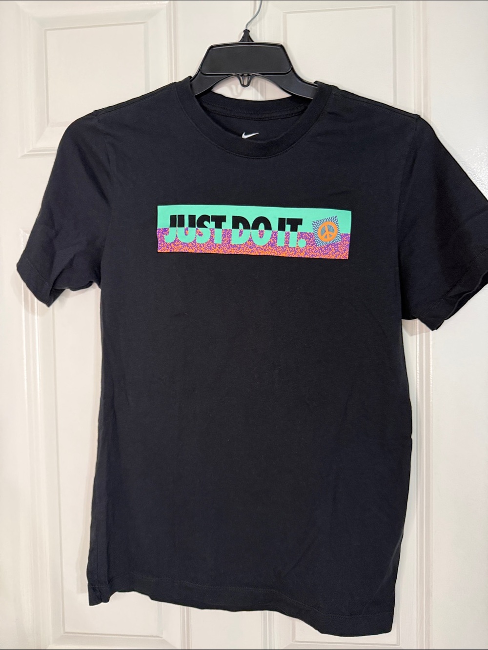 Nike Black Short Sleeve Tee with Mint and Multicolor 'Just Do It.' Graphic